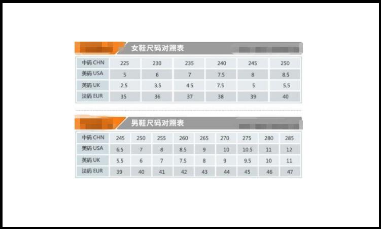 uk鞋码对照表