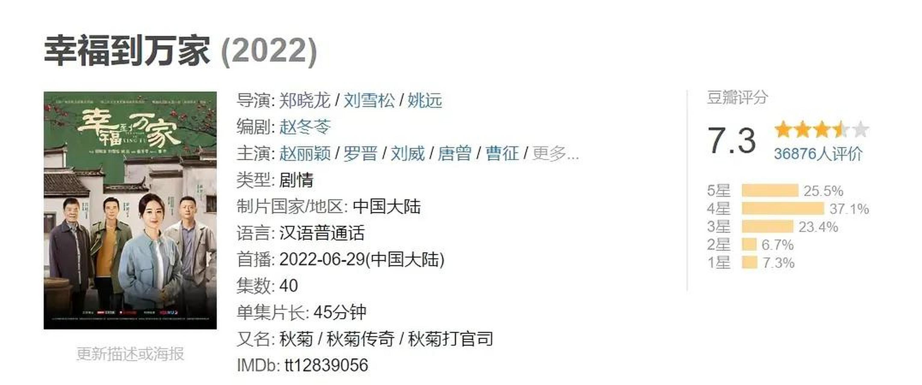 幸福到万家豆瓣7.3分