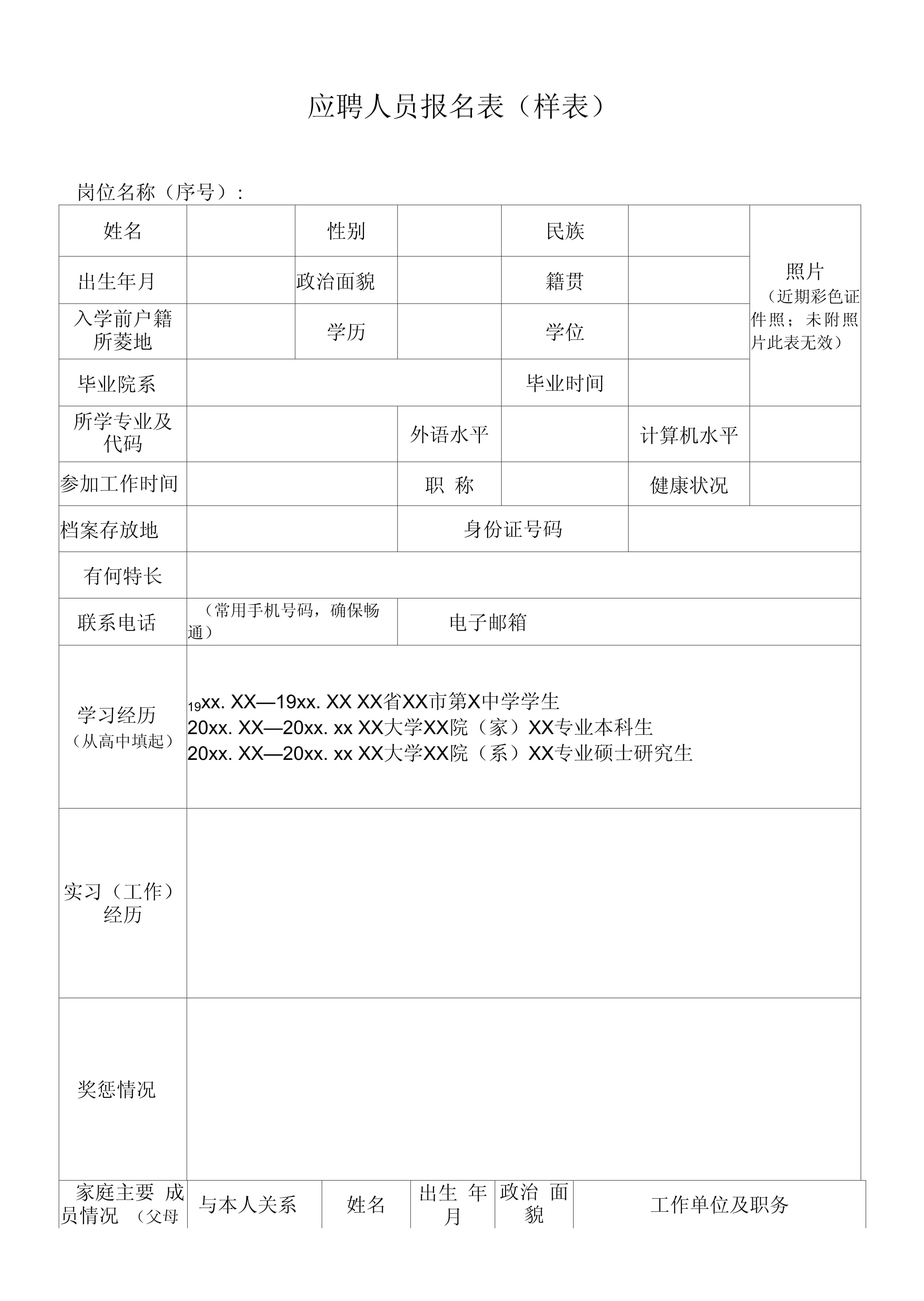 竞争上岗报名表